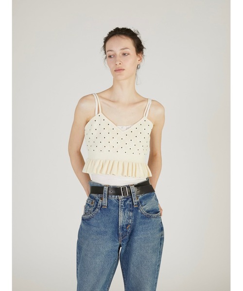 crinkle crinkle crinkle（クリンクルクリンクルクリンクル）の「【crinkle crinkle crinkle】dot cami/ドットキャミ（ニット/セーター・レディース・ブラック/アイボリー・FREE）」の6枚目の写真