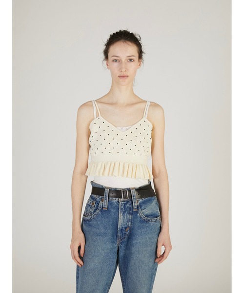 crinkle crinkle crinkle（クリンクルクリンクルクリンクル）の「【crinkle crinkle crinkle】dot cami/ドットキャミ（ニット/セーター・レディース・ブラック/アイボリー・FREE）」の7枚目の写真