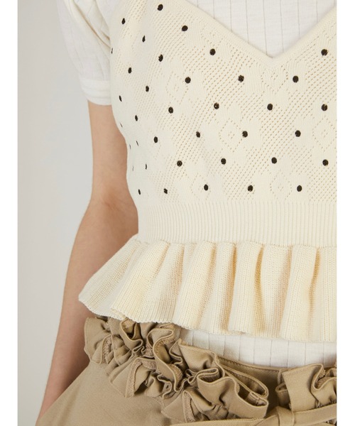 crinkle crinkle crinkle（クリンクルクリンクルクリンクル）の「【crinkle crinkle crinkle】dot cami/ドットキャミ（ニット/セーター・レディース・ブラック/アイボリー・FREE）」の13枚目の写真