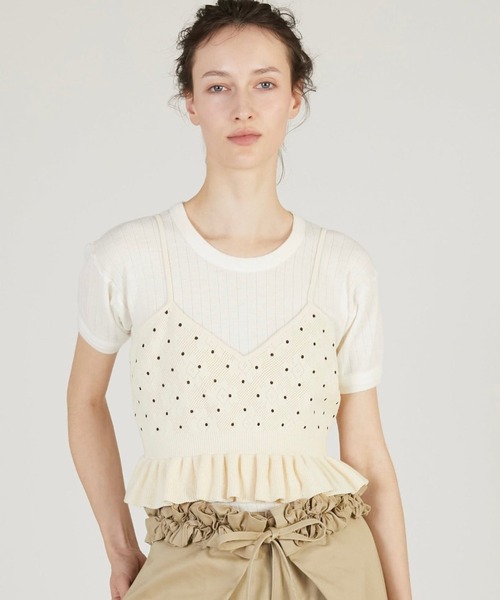 crinkle crinkle crinkle（クリンクルクリンクルクリンクル）の「【crinkle crinkle crinkle】dot cami/ドットキャミ（ニット/セーター・レディース・ブラック/アイボリー・FREE）」の14枚目の写真