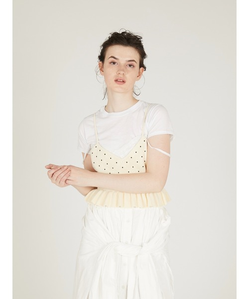 crinkle crinkle crinkle（クリンクルクリンクルクリンクル）の「【crinkle crinkle crinkle】dot cami/ドットキャミ（ニット/セーター・レディース・ブラック/アイボリー・FREE）」の7枚目の写真