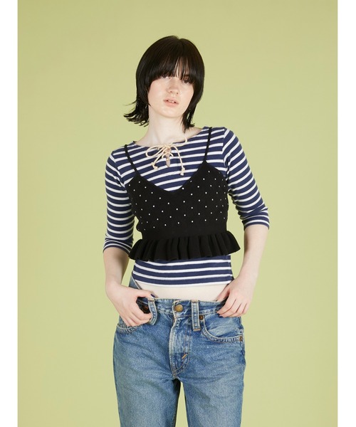 crinkle crinkle crinkle（クリンクルクリンクルクリンクル）の「【crinkle crinkle crinkle】dot cami/ドットキャミ（ニット/セーター・レディース・ブラック/アイボリー・FREE）」の15枚目の写真