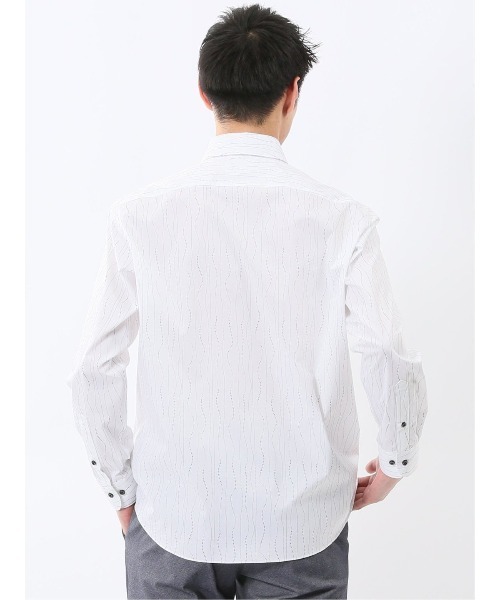 TAKA-Q（タカキュー）の「シャツ メンズ 長袖 ストレッチ 綿混 プリント ボタンダウン （シャツ/ブラウス・メンズ・ホワイト・MEDIUM/LARGE/X-LARGE）」の4枚目の写真