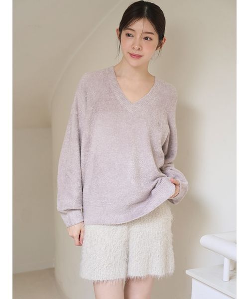 セール】Vネックニット×ショートパンツセットアップ（ルームウェア