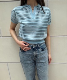 FLEK（フレック）の「LINEN STRIPED COLLAR KNIT（ポロシャツ）」