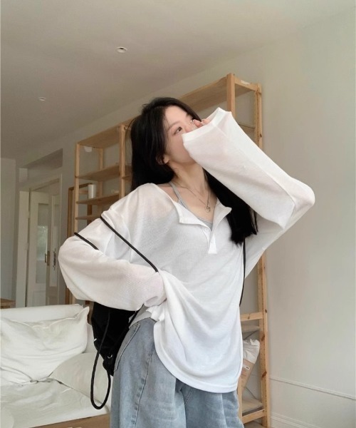 Ritzy(リッツィー)の「ヘンリーネックシアートップス(Tシャツ/カットソー・レディース・グレー/ホワイト/ブラック・M/L)」の11枚目の写真