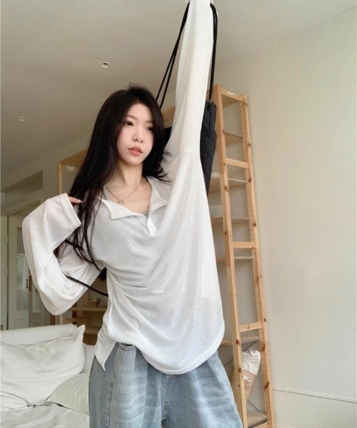 Ritzy(リッツィー)の「ヘンリーネックシアートップス(Tシャツ/カットソー・レディース・グレー/ホワイト/ブラック・M/L)」の12枚目の写真