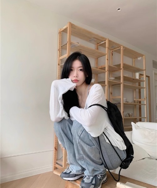Ritzy(リッツィー)の「ヘンリーネックシアートップス(Tシャツ/カットソー・レディース・グレー/ホワイト/ブラック・M/L)」の14枚目の写真
