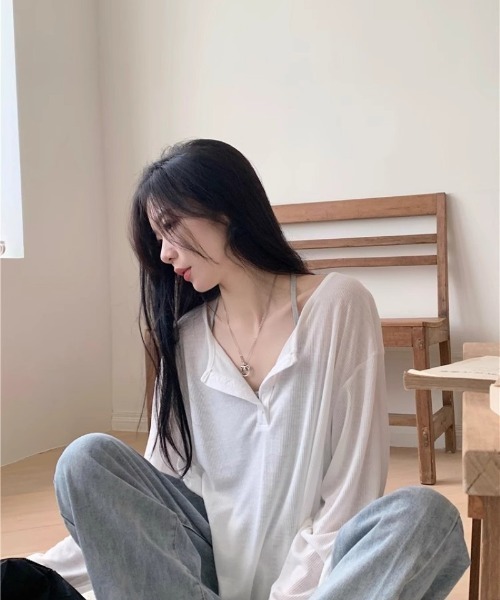 Ritzy(リッツィー)の「ヘンリーネックシアートップス(Tシャツ/カットソー・レディース・グレー/ホワイト/ブラック・M/L)」の16枚目の写真