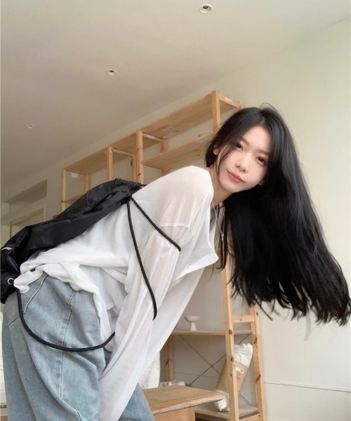 Ritzy(リッツィー)の「ヘンリーネックシアートップス(Tシャツ/カットソー・レディース・グレー/ホワイト/ブラック・M/L)」の17枚目の写真