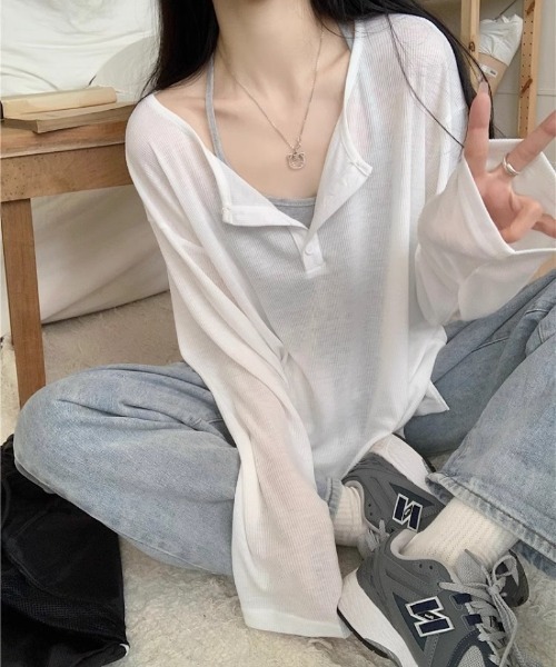 Ritzy(リッツィー)の「ヘンリーネックシアートップス(Tシャツ/カットソー・レディース・グレー/ホワイト/ブラック・M/L)」の19枚目の写真
