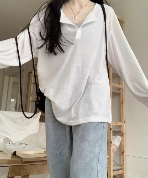 Ritzy(リッツィー)の「ヘンリーネックシアートップス(Tシャツ/カットソー・レディース・グレー/ホワイト/ブラック・M/L)」の20枚目の写真