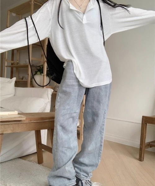 Ritzy(リッツィー)の「ヘンリーネックシアートップス(Tシャツ/カットソー・レディース・グレー/ホワイト/ブラック・M/L)」の21枚目の写真