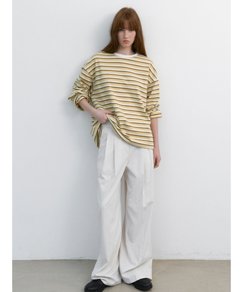 ATELIER NAIN(アトリエナイン)の「MULTI STRIPE BOXI TEE (T-7173)(Tシャツ/カットソー・レディース・イエロー/ブルー・FREE)」の4枚目の写真