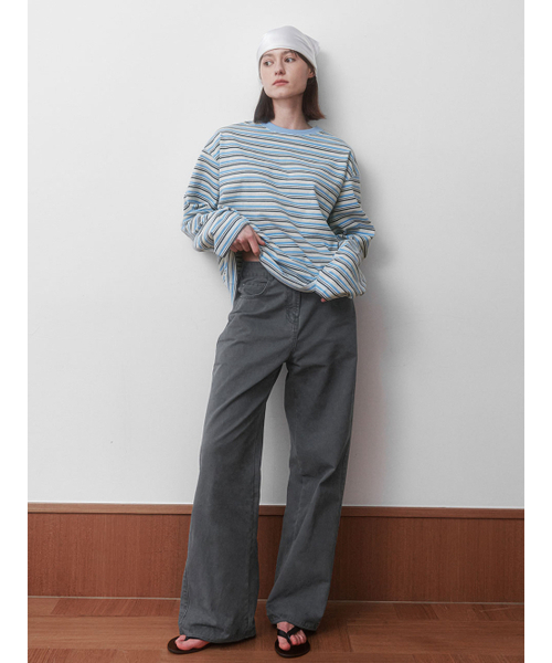 ATELIER NAIN(アトリエナイン)の「MULTI STRIPE BOXI TEE (T-7173)(Tシャツ/カットソー・レディース・イエロー/ブルー・FREE)」の5枚目の写真
