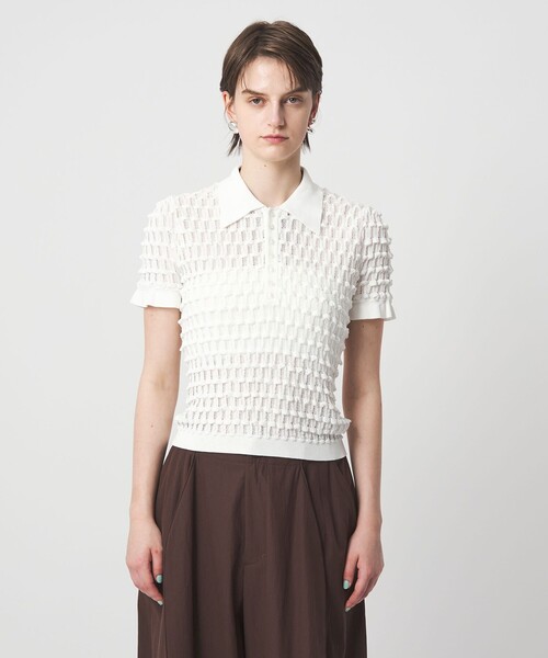 ASTRAET(アストラット)の「<ASTRAET>12G アイレット カラー ショートスリーブニット(ニット/セーター・レディース・ホワイト・FREE)」の4枚目の写真