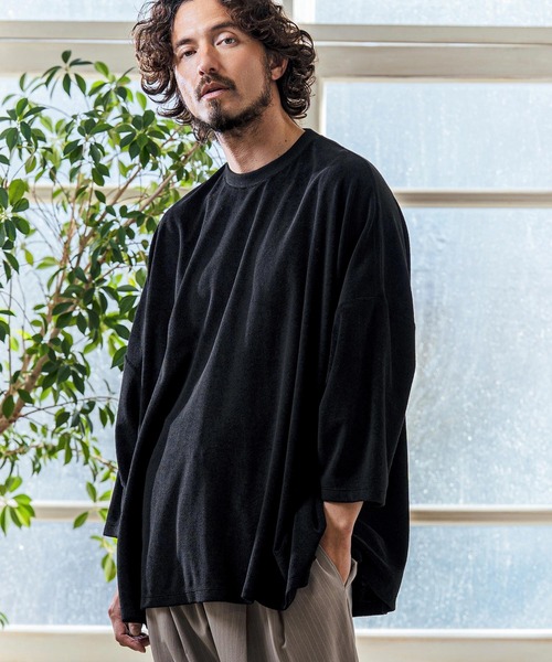 Magine(マージン)の「mlt5594- Pile Fabric Side Slit Relax Fit T-Shirt パイルファブリックTシャツ(MGN-261-013)(Tシャツ/カットソー・メンズ・ネイビー/ブラック/オフホワイト・48/46/44)」の3枚目の写真