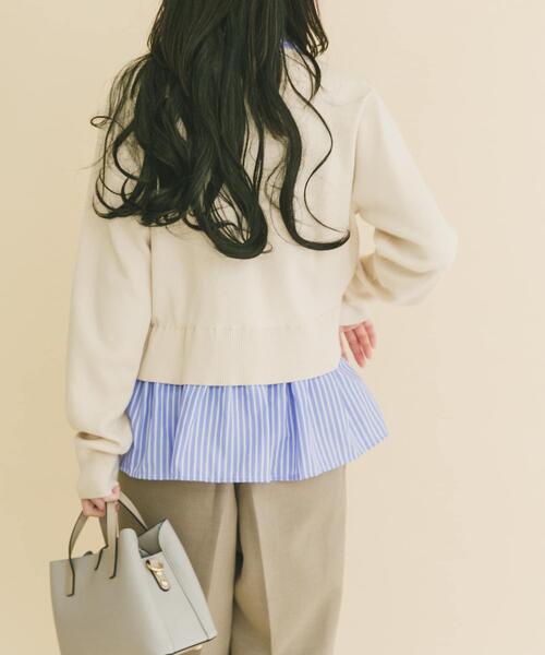 ITEMS URBANRESEARCH(アイテムズ アーバンリサーチ)の「シャツレイヤーニットカーディガン(ニット/セーター・レディース・ネイビー/オフホワイト/グレー・FREE)」の5枚目の写真
