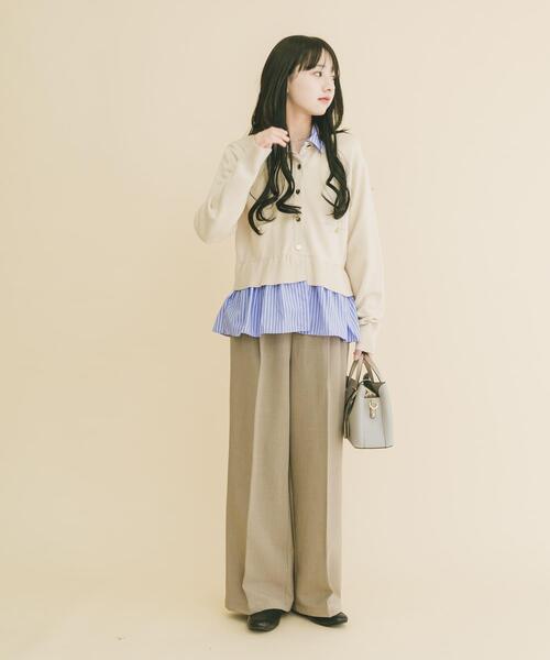 ITEMS URBANRESEARCH(アイテムズ アーバンリサーチ)の「シャツレイヤーニットカーディガン(ニット/セーター・レディース・ネイビー/オフホワイト/グレー・FREE)」の6枚目の写真