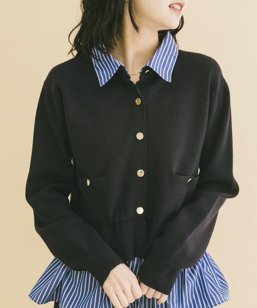 ITEMS URBANRESEARCH(アイテムズ アーバンリサーチ)の「シャツレイヤーニットカーディガン(ニット/セーター・レディース・ネイビー/オフホワイト/グレー・FREE)」の12枚目の写真