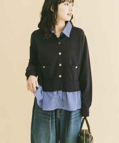 ITEMS URBANRESEARCH(アイテムズ アーバンリサーチ)の「シャツレイヤーニットカーディガン(ニット/セーター・レディース・ネイビー/オフホワイト/グレー・FREE)」の15枚目の写真