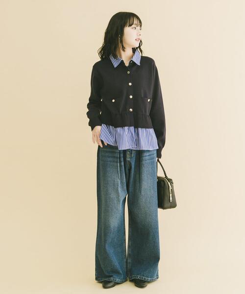 ITEMS URBANRESEARCH(アイテムズ アーバンリサーチ)の「シャツレイヤーニットカーディガン(ニット/セーター・レディース・ネイビー/オフホワイト/グレー・FREE)」の18枚目の写真