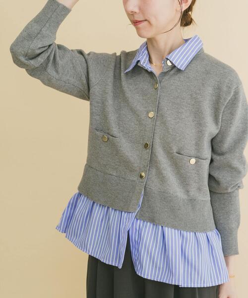 ITEMS URBANRESEARCH(アイテムズ アーバンリサーチ)の「シャツレイヤーニットカーディガン(ニット/セーター・レディース・ネイビー/オフホワイト/グレー・FREE)」の22枚目の写真