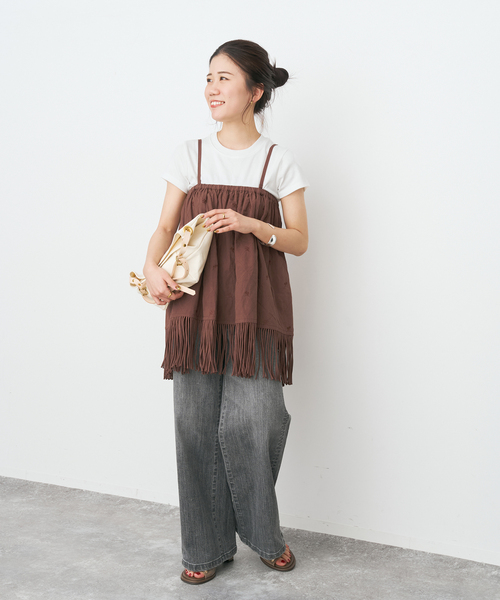 Spick & Span(スピックアンドスパン)の「crinkle crinkle crinkle 別注フリンジキャミ*(キャミソール・レディース・ブラウン/ブラック・FREE)」の22枚目の写真