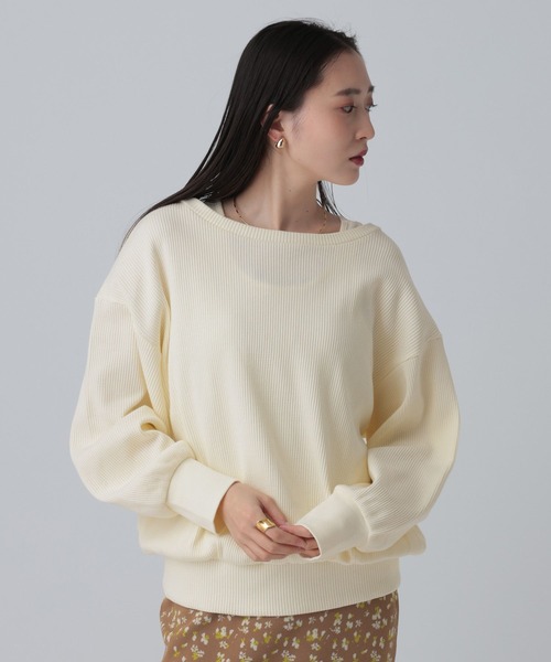 LEPSIM（レプシィム）の「ワッフルドッキングプルオーバー　639520（Tシャツ/カットソー・レディース・アイボリー/チャコールグレー・FREE）」の4枚目の写真