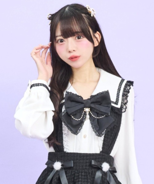 Secret Honey（シークレットハニー）の「レースアップセーラーブラウス（シャツ/ブラウス・レディース・ブラック/オフホワイト・MEDIUM）」の2枚目の写真