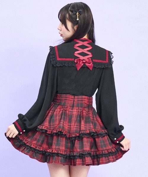 Secret Honey（シークレットハニー）の「レースアップセーラーブラウス（シャツ/ブラウス・レディース・ブラック/オフホワイト・MEDIUM）」の6枚目の写真