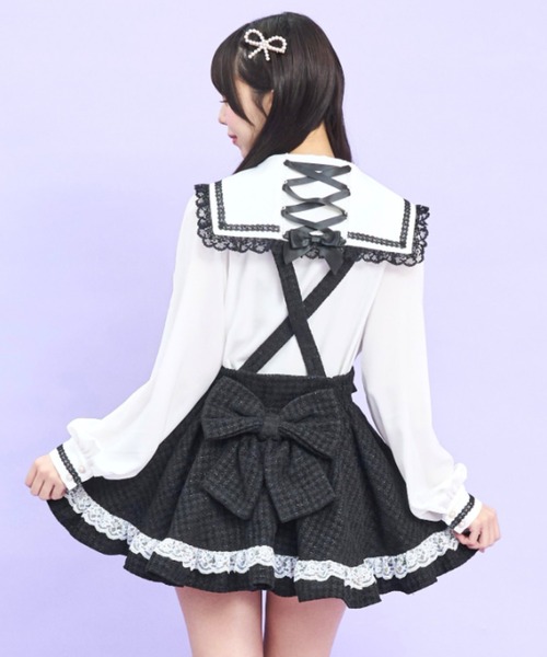 Secret Honey（シークレットハニー）の「レースアップセーラーブラウス（シャツ/ブラウス・レディース・ブラック/オフホワイト・MEDIUM）」の5枚目の写真