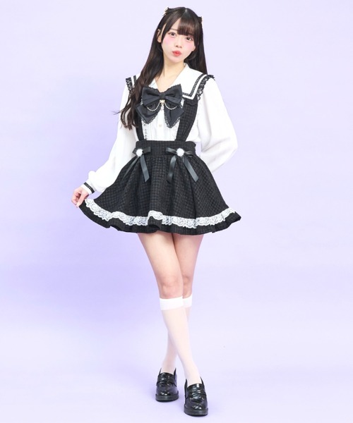 Secret Honey（シークレットハニー）の「レースアップセーラーブラウス（シャツ/ブラウス・レディース・ブラック/オフホワイト・MEDIUM）」の3枚目の写真