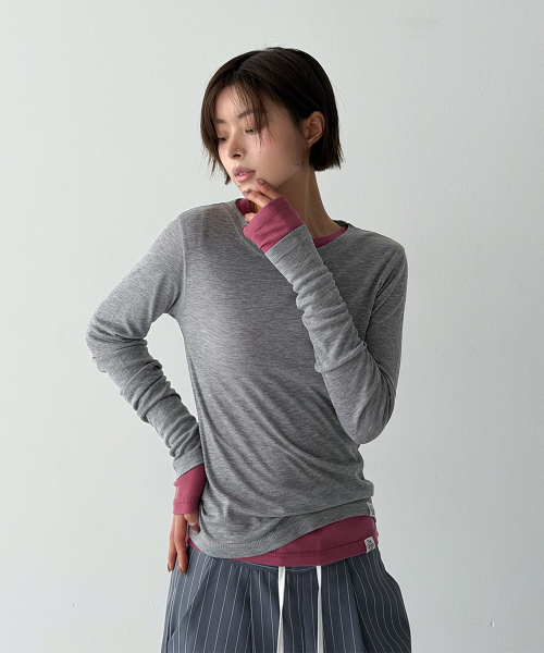 THE GREEN LAB（ザグリーンラボ）の「ソフトテンセルエアリーロングスリーブ[メランジグレー]（Tシャツ/カットソー・レディース・その他・FREE）」の4枚目の写真