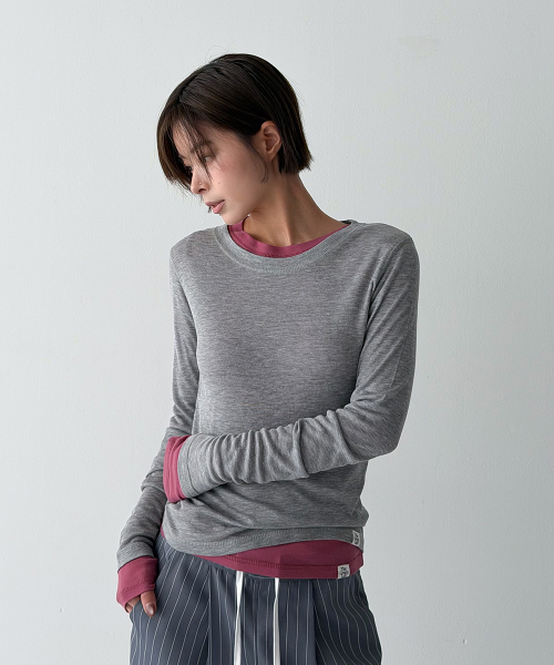 THE GREEN LAB（ザグリーンラボ）の「ソフトテンセルエアリーロングスリーブ[メランジグレー]（Tシャツ/カットソー・レディース・その他・FREE）」の5枚目の写真