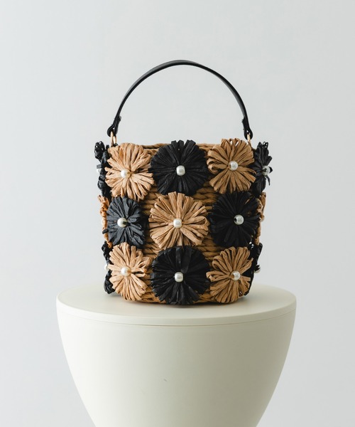RODE SKO（ロデスコ）の「フラワーモチーフ雑材バケツバッグ（ショルダーバッグ・レディース・ミント/ブラック・ONE）」の2枚目の写真