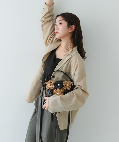 RODE SKO（ロデスコ）の「フラワーモチーフ雑材バケツバッグ（ショルダーバッグ・レディース・ミント/ブラック・ONE）」の5枚目の写真