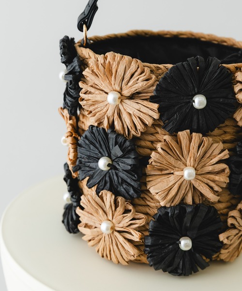 RODE SKO（ロデスコ）の「フラワーモチーフ雑材バケツバッグ（ショルダーバッグ・レディース・ミント/ブラック・ONE）」の10枚目の写真