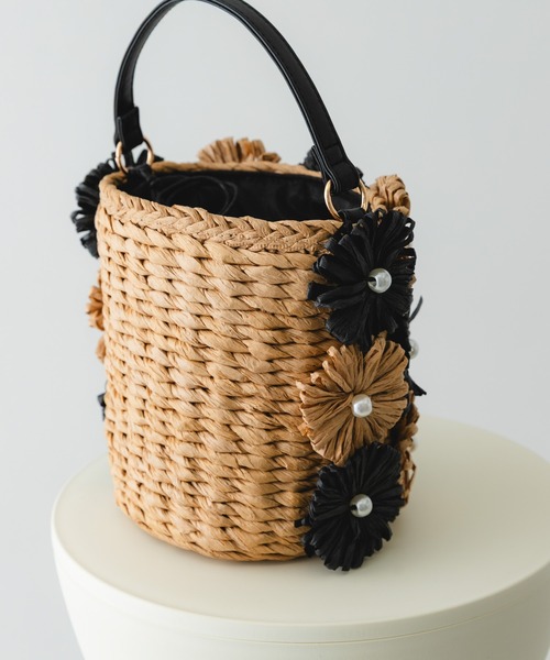 RODE SKO（ロデスコ）の「フラワーモチーフ雑材バケツバッグ（ショルダーバッグ・レディース・ミント/ブラック・ONE）」の14枚目の写真