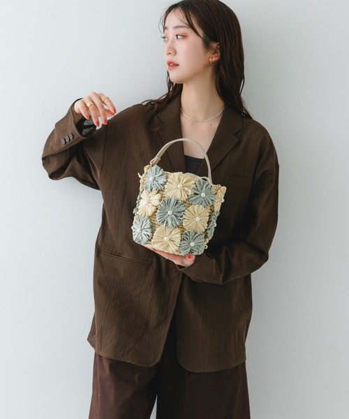 RODE SKO（ロデスコ）の「フラワーモチーフ雑材バケツバッグ（ショルダーバッグ・レディース・ミント/ブラック・ONE）」の16枚目の写真