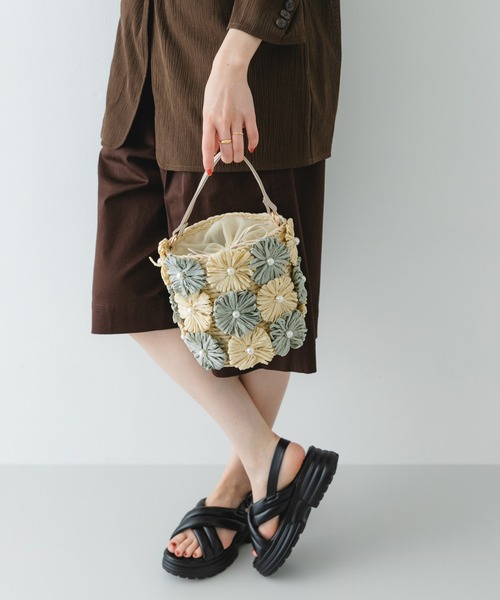 RODE SKO（ロデスコ）の「フラワーモチーフ雑材バケツバッグ（ショルダーバッグ・レディース・ミント/ブラック・ONE）」の17枚目の写真