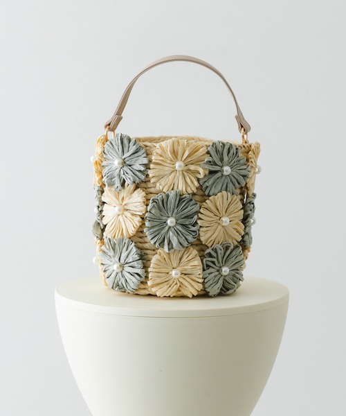 RODE SKO（ロデスコ）の「フラワーモチーフ雑材バケツバッグ（ショルダーバッグ・レディース・ミント/ブラック・ONE）」の22枚目の写真