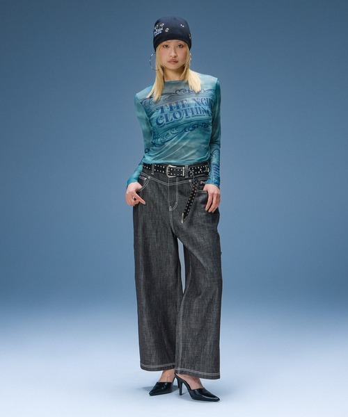 X-girl（エックスガール）の「ORNAMENT LOGO MESH TOP（Tシャツ/カットソー・レディース・グリーン/チャコール・ONE SIZE）」の7枚目の写真