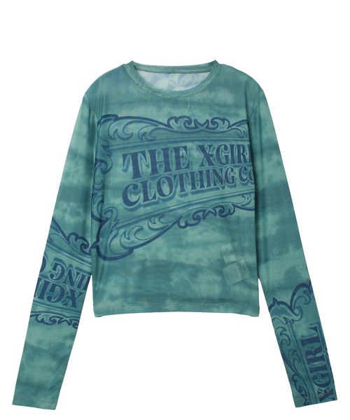 X-girl（エックスガール）の「ORNAMENT LOGO MESH TOP（Tシャツ/カットソー・レディース・グリーン/チャコール・ONE SIZE）」の13枚目の写真