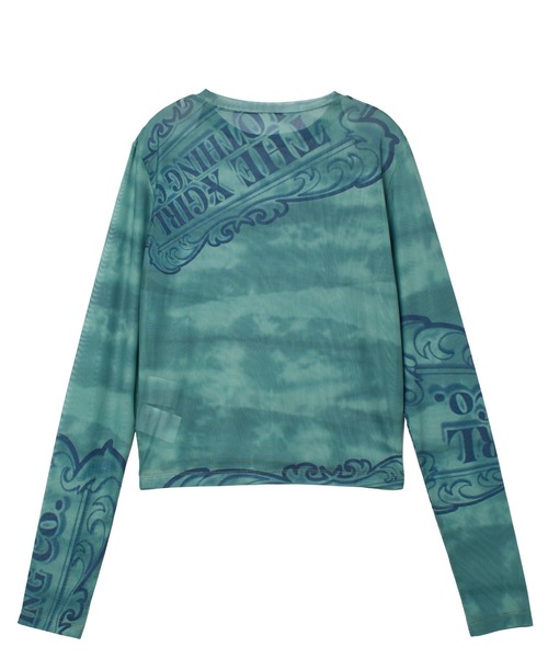 X-girl（エックスガール）の「ORNAMENT LOGO MESH TOP（Tシャツ/カットソー・レディース・グリーン/チャコール・ONE SIZE）」の14枚目の写真
