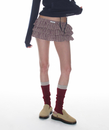 CRANK | ティアードマイクロスカートパンツ_ワインチェック(スカート)