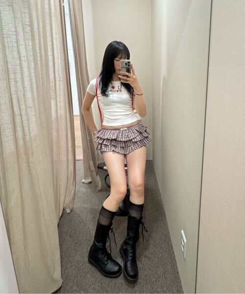 CRANK(クランク)の「ティアードマイクロスカートパンツ_ワインチェック(スカート・レディース・その他・FREE)」の9枚目の写真