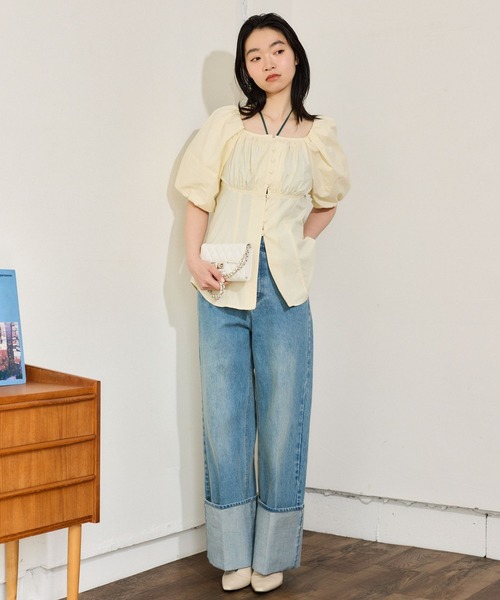 mysty woman（ミスティウーマン）の「アソートスクエアネックパフブラウス 666050（シャツ/ブラウス・レディース・サックスブルー/オフホワイト/ブルー系その他/グリーン系その他・FREE）」の6枚目の写真