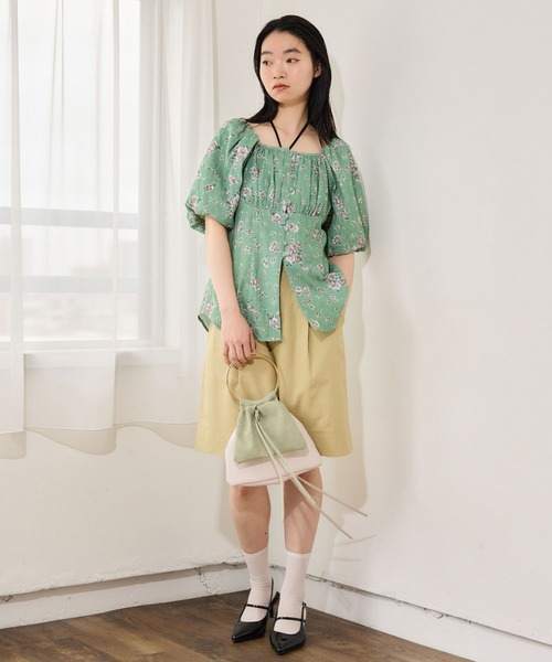 mysty woman（ミスティウーマン）の「アソートスクエアネックパフブラウス 666050（シャツ/ブラウス・レディース・サックスブルー/オフホワイト/ブルー系その他/グリーン系その他・FREE）」の10枚目の写真