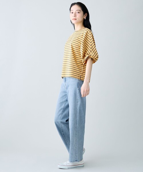 ANY(エニィ)の「ツイストスリーブボーダートップス(Tシャツ/カットソー・レディース・ホワイト系2/ベージュ系2/スカイブルー系2/ライトイエロー系2/ネイビー系/ホワイト系/ブラック系/ダークブラウン系2・X-LARGE)」の22枚目の写真